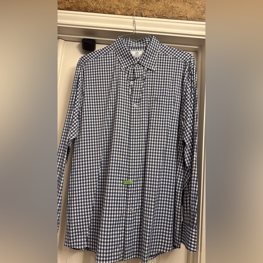Men's Blue Checkered Shirt Navy Gingham Southern Tide Large